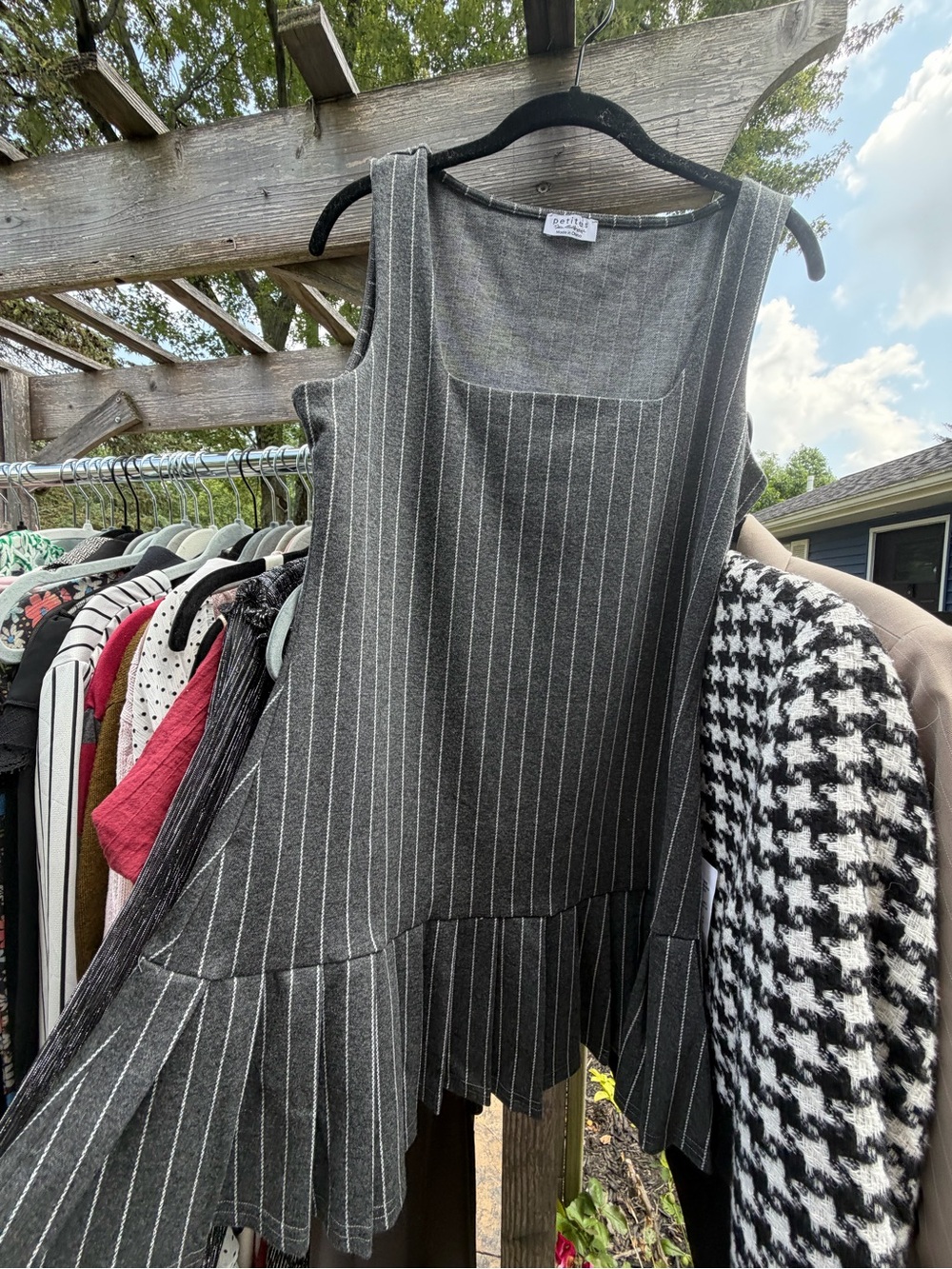 ASOS Charcoal Gray Pinstriped Ruffle-Hem Mini Dress